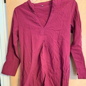 Women's Tunic Top Shirt Dress Beach Cover Up M Cranberry Maroon Gauze